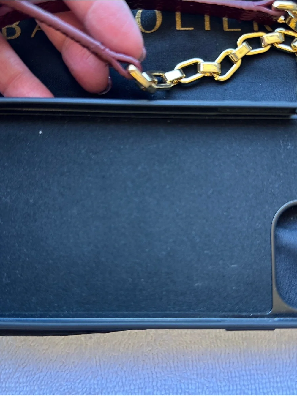 Bandolier Textured Leather Phone Case w/ Card Pocket, Strap & Gold Hand Strap